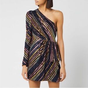 Self-Portrait stripe sequin asymmetric mini dress